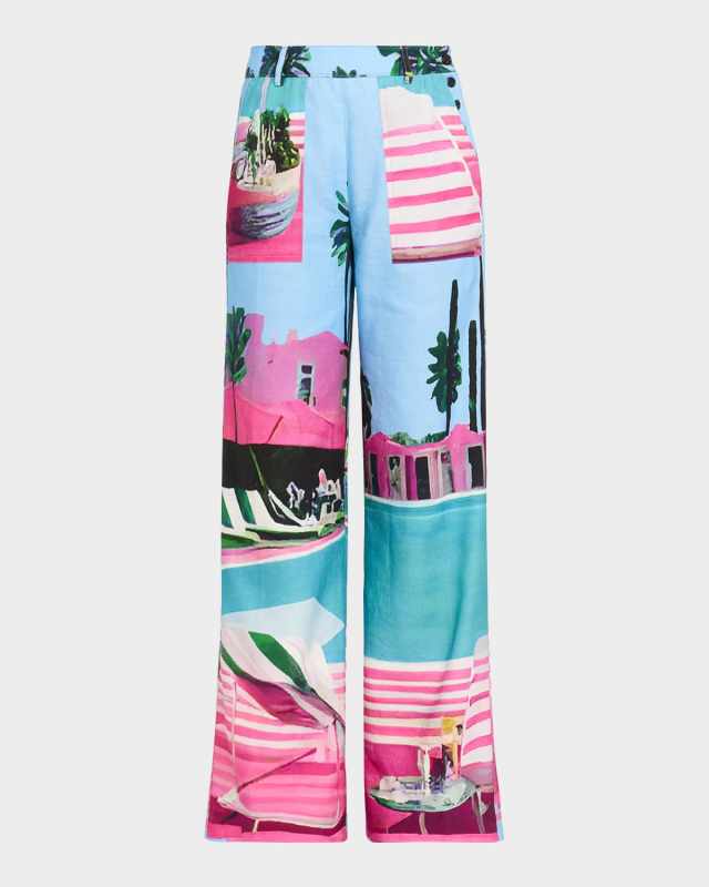 Poolside Print Straight-Leg Pants